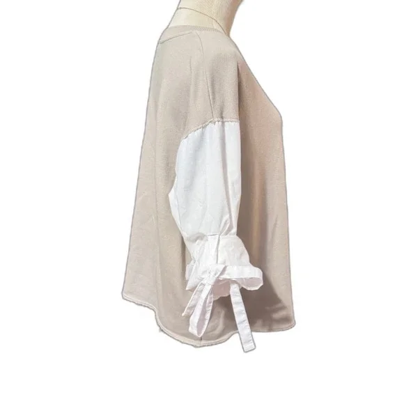 ZARA Roll Sleeve Two Tone Top - Picture 2 of 6